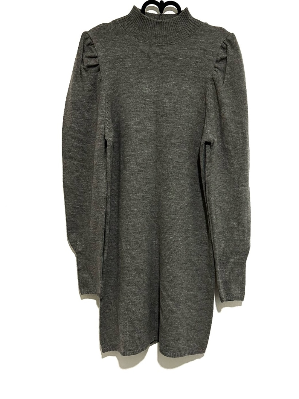 WAYF Gray Mock Neck Puff Sleeve Knit Sweater Dress Size S